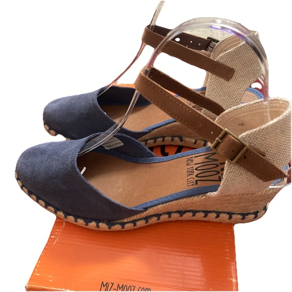 NIB Miz Mooz Women's Malena Wedge Sandals Ocean Blue Leather Women 38 Spain NEW - Picture 4 of 16